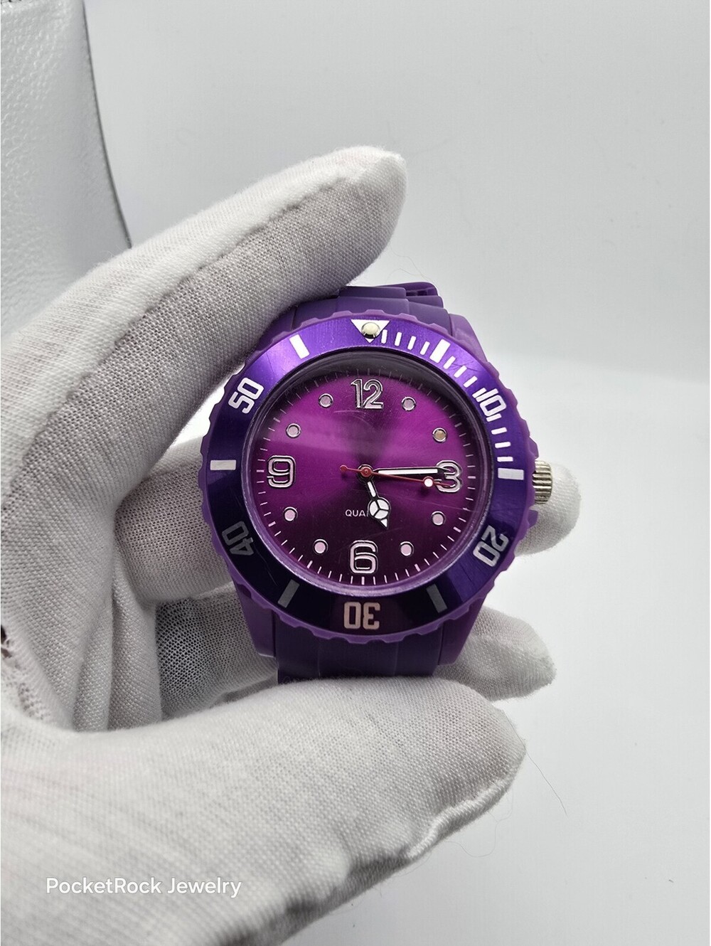 Purple Silicone Sport Watch Rotating Bezel Ombre Dial 44mm Unbranded Quartz
